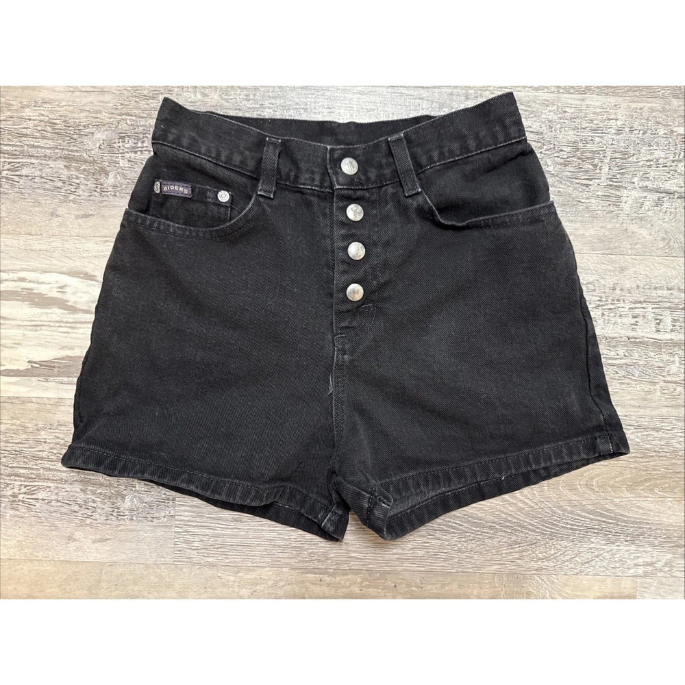 Vintage Y2K High Rise Button Fly LEE Riders Black Denim Jean Shorts 26 Waist